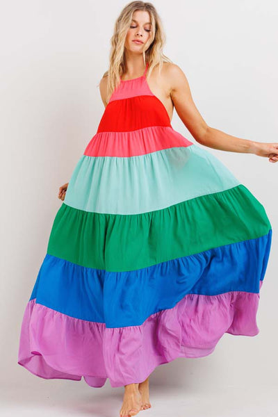 Color Block Halter Maxi Dress S/M Color Block Halter Maxi Dress S/M