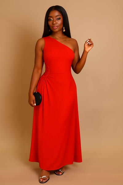 red one shoulder cut out dress ASOS DESIGN asymmetric one shoulder cut out pleated midi dress in red