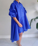 Swing Dress/ Faux Silk / Ruffle Sleeve - Royal