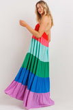 Color Block Halter Maxi Dress