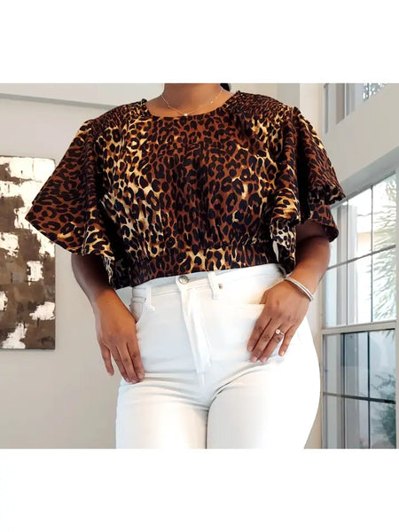 Animal Print Flutter Sleeve Crop