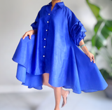 Swing Dress/ Faux Silk / Ruffle Sleeve - Royal
