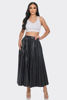 Midi Pleated Faux Leather Skirt