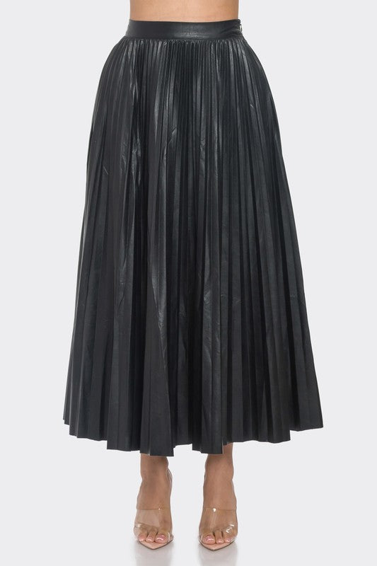 スカート Contrast Pleated Faux Leather Midi Skirt Amazon.com: Women's Faux Leather Skirt Long Patchwork A-line