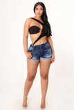 Destroyed Denim Shortie Shorts