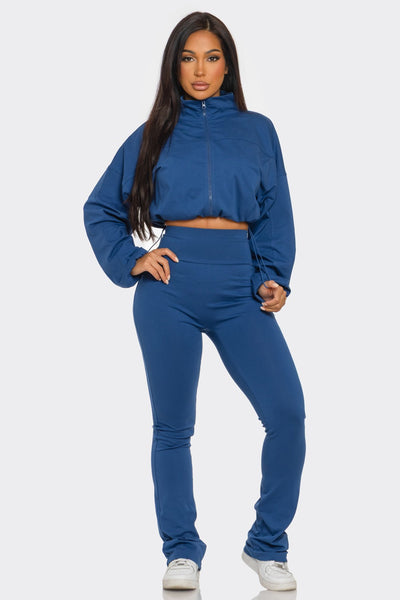 Mandy Wide Leg Tights With Matching Crop Jacket