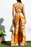 Leaf Loose Fit V Neck Tie Back Jumpsuit