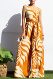 Leaf Loose Fit V Neck Tie Back Jumpsuit