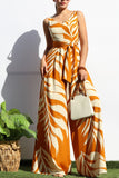 Leaf Loose Fit V Neck Tie Back Jumpsuit