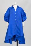 Swing Dress/ Faux Silk / Ruffle Sleeve - Royal
