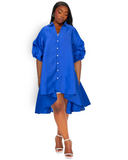 Swing Dress/ Faux Silk / Ruffle Sleeve - Royal