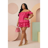 PLUS RELAXED SIL LOW WAIST FLARED RUFFLE MINI DRESS