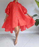 Collard High-Low Shirt Dress