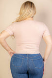 Plus Size Ribbed Ruched Drawstring Surplice Top