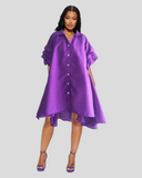 Swing Dress/ Faux Silk/ Ruffle Sleeve  Purple