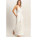 Halter Button-Front Jumpsuit