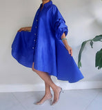 Swing Dress/ Faux Silk / Ruffle Sleeve - Royal