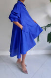 Swing Dress/ Faux Silk / Ruffle Sleeve - Royal