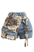 Jacquard  Floral Panel Denim Utility Shorts
