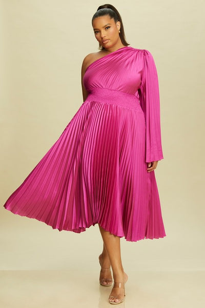 Plus Size One Shoulder Pleated Dress