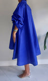 Swing Dress/ Faux Silk / Ruffle Sleeve - Royal