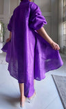 Swing Dress/ Faux Silk/ Ruffle Sleeve  Purple