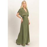 Collared Wrap Top & Wide-Leg Pants Set