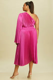 Plus Size One Shoulder Pleated Dress