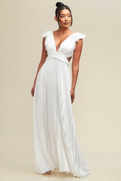 Pleated Ruffle Maxi Gown