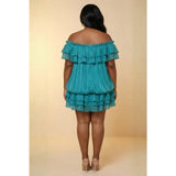 PLUS RELAXED SIL LOW WAIST FLARED RUFFLE MINI DRESS