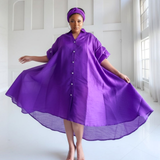 Swing Dress/ Faux Silk/ Ruffle Sleeve  Purple