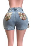Jacquard  Floral Panel Denim Utility Shorts