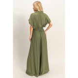 Collared Wrap Top & Wide-Leg Pants Set