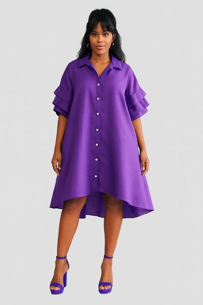 Collard High-Low Shirt Dress